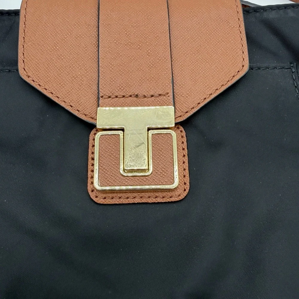 Tory Burch Penn Black Nylon Leather Crossbody With Logo Tag Gold Tone Hardware